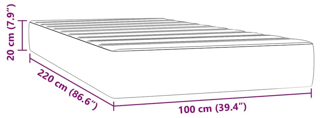 Colchão de molas ensacadas 100x220x20 cm veludo cinza-escuro