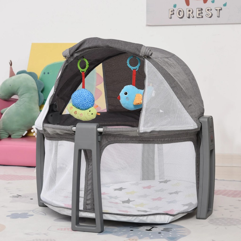 HOMCOM Berço dobrável e portátil para viagem Berço infantil com bolsa de transporte coberta removivel carga 15 kg 70x74x78 cm cinza