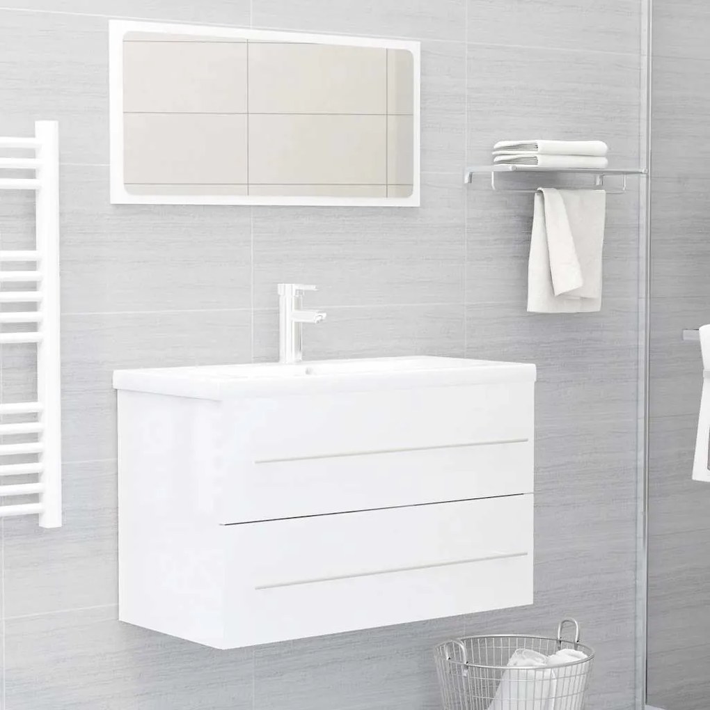 vidaXL 2 pcs conj. móveis casa de banho contraplacado branco brilhante