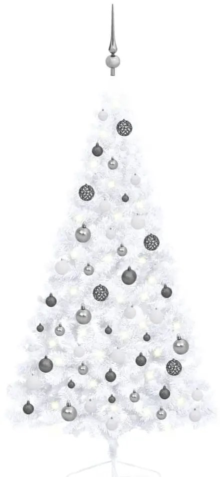 vidaXL Meia árvore Natal artificial pré-iluminada c/ bolas branco