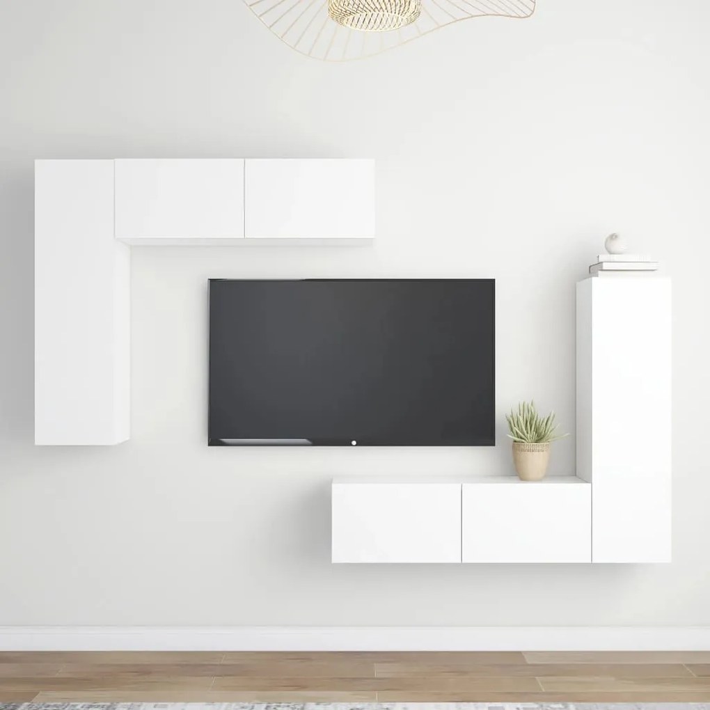 vidaXL 4 pcs conjunto de móveis de TV derivados de madeira branco