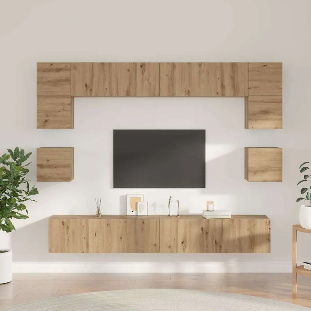 Conjunto de móvel de TV com prateleira 8 pcs carvalho artisiano