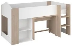 Cama Alta SHELTER com Secretária Carvalho e Branco L90 x P200 cm
