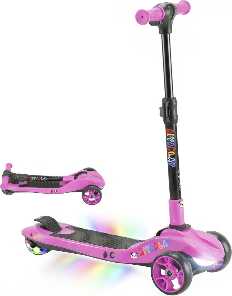 Trotinete Elétrica para Crianças de 3 Rodas, 64 x 29 x 83 cm, Dobrável, Cor-de-rosa