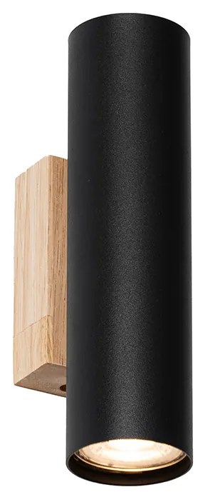 Candeeiro de parede moderno preto com madeira 2 luzes - Jeana Moderno,Industrial