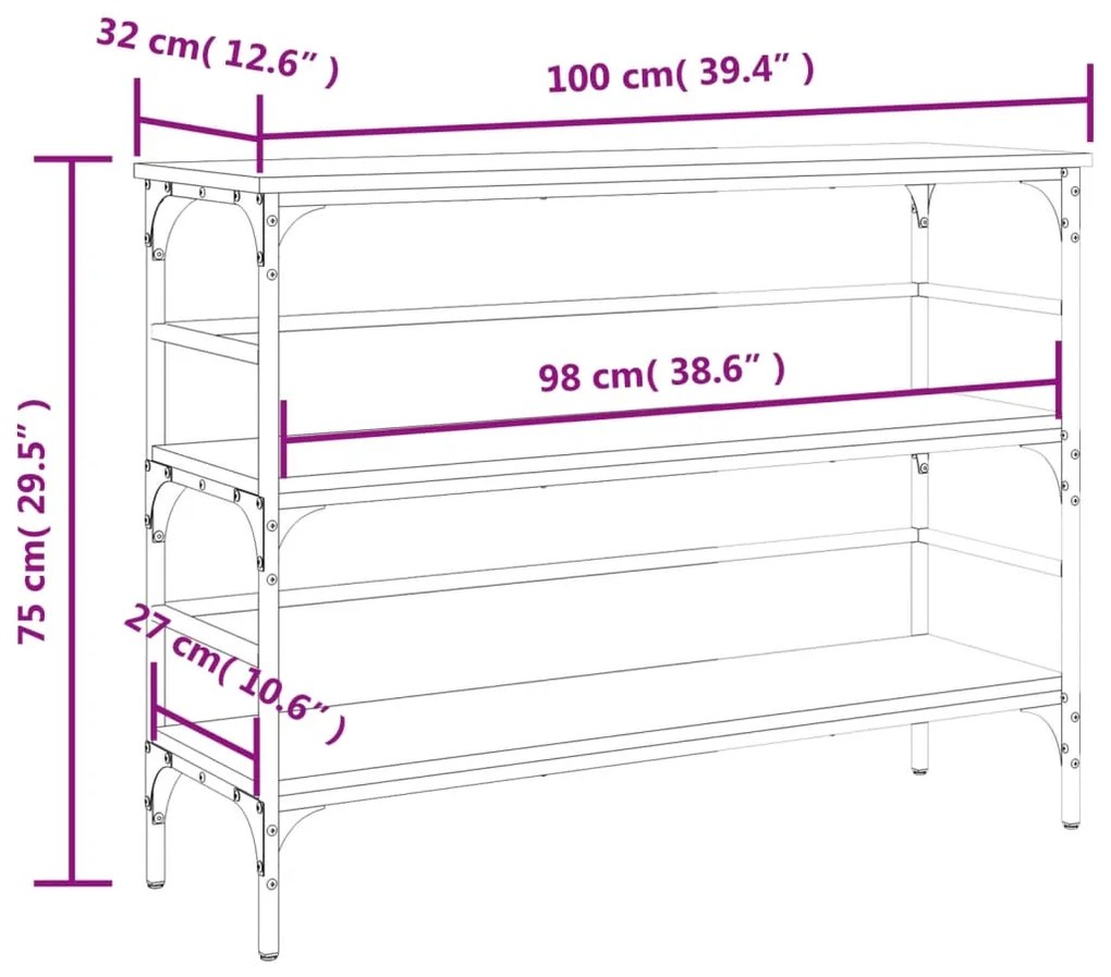 Mesa consola 100x32x75 cm derivados madeira carvalho castanho