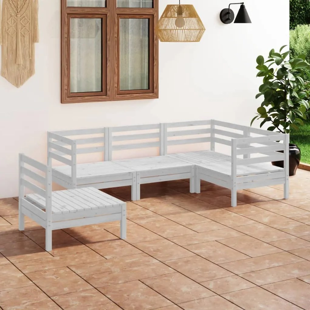 vidaXL 5 pcs conjunto lounge de jardim pinho maciço branco