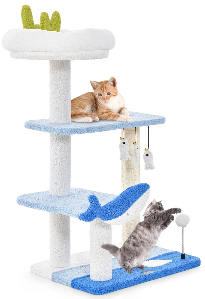 Torre para gatos de vários níveis com postes de arranhar revestidos de sisal - Azul