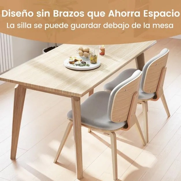 Cadeira auxiliar sem braços com encosto curvo e assento acolchoado largo para sala de jantar, sala de estar ou escritório 59 x 55 x 77 cm Natural