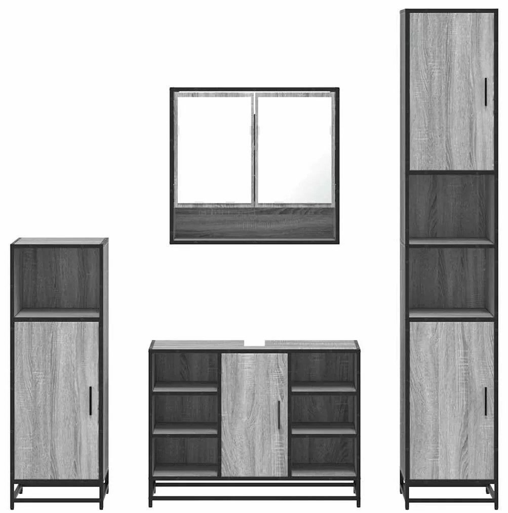 4 pcs Conjunto móveis casa de banho madeira proc. cinza sonoma