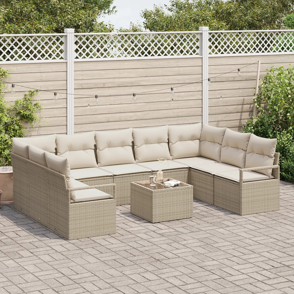 Conjunto de Sofá de Jardim vidaXL de 10 Peças com Almofadas em Rattan