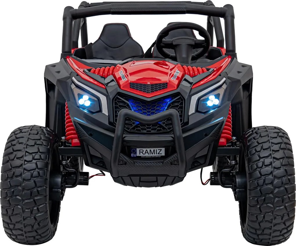 Buggy elétrico para Crianças 24V, 4x4, 4 motores 200W, UTV X3 Off-Road, Rodas de espuma EVA, 2x Assentos Couro ecológico Vermelho