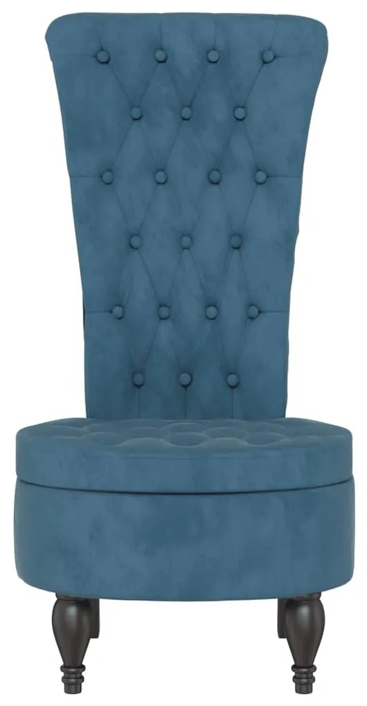 Cadeirão com encosto alto veludo azul design de botões