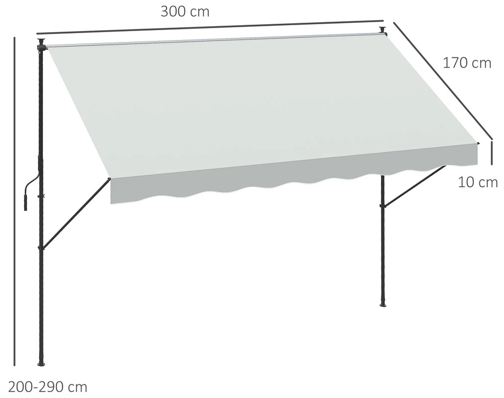 Toldo Manual Retrátil 300x170x200-290cm Toldo Ajustável com Manivela Proteção Solar UV40+ para Varanda Jardim Creme