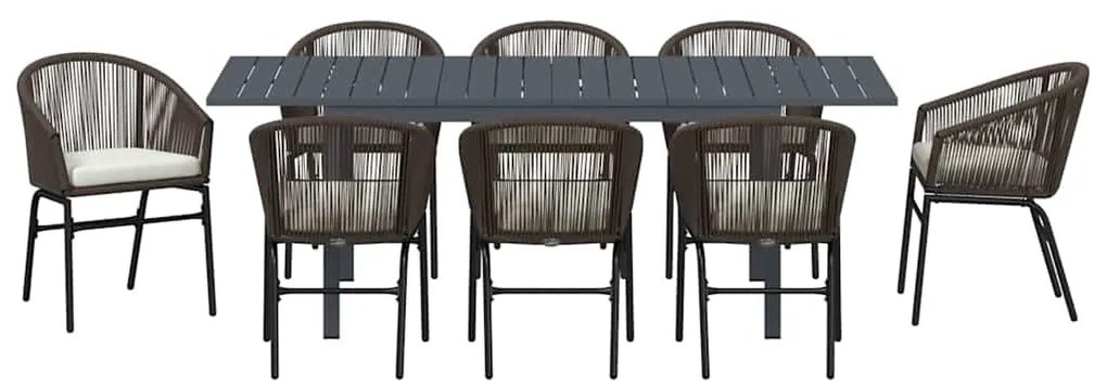 Conjunto de Jantar para Jardim Manual 9 pcs Castanho Largo