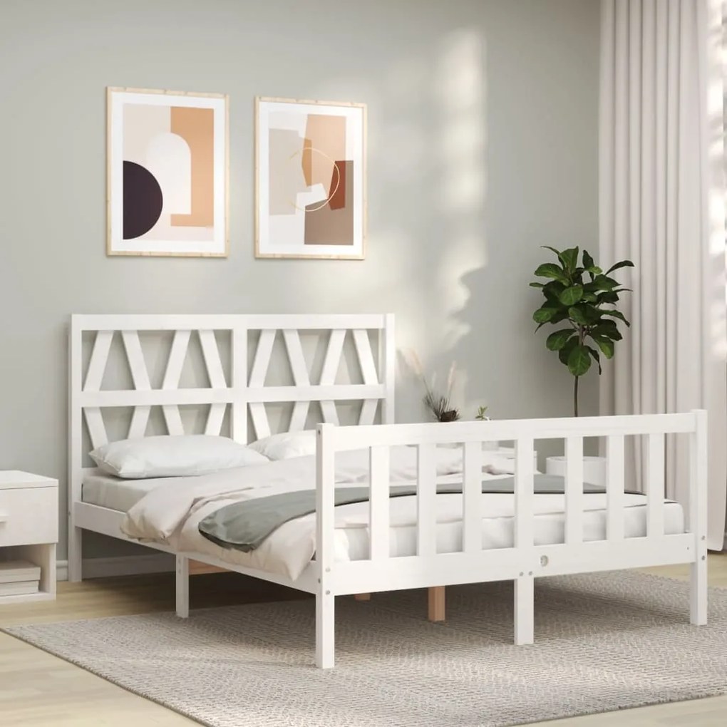 Estrutura de cama com cabeceira 140x190cm madeira maciça branco