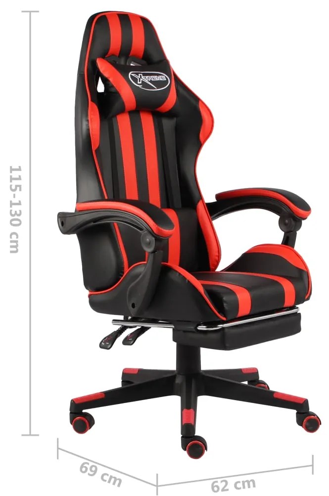 Cadeira estilo corrida c/ apoio pés couro artif. preto/vermelho