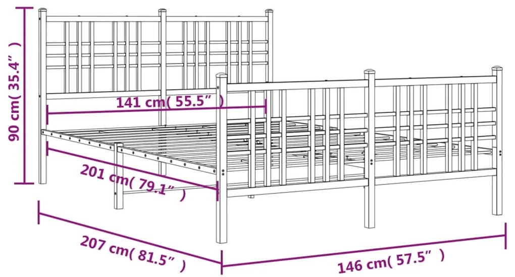 Estrutura de cama com cabeceira e pés 140x200 cm metal branco