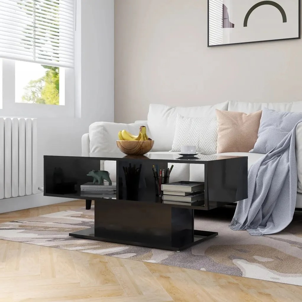 vidaXL Mesa de centro 103,5x50x44,5 cm contraplacado preto brilhante