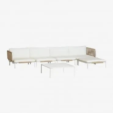 Sofá De Jardim Modular De 4 Peças Com 2 Poltronas De Canto, Pufe E Mesa De Centro Roubly Beige De Amêndoa - Sklum