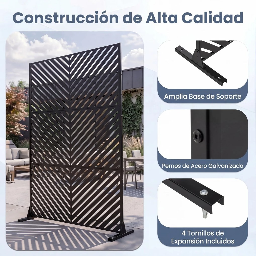 Biombo de Privacidade Exterior, 121 x 40 x 183 cm, Base Independente, Preto