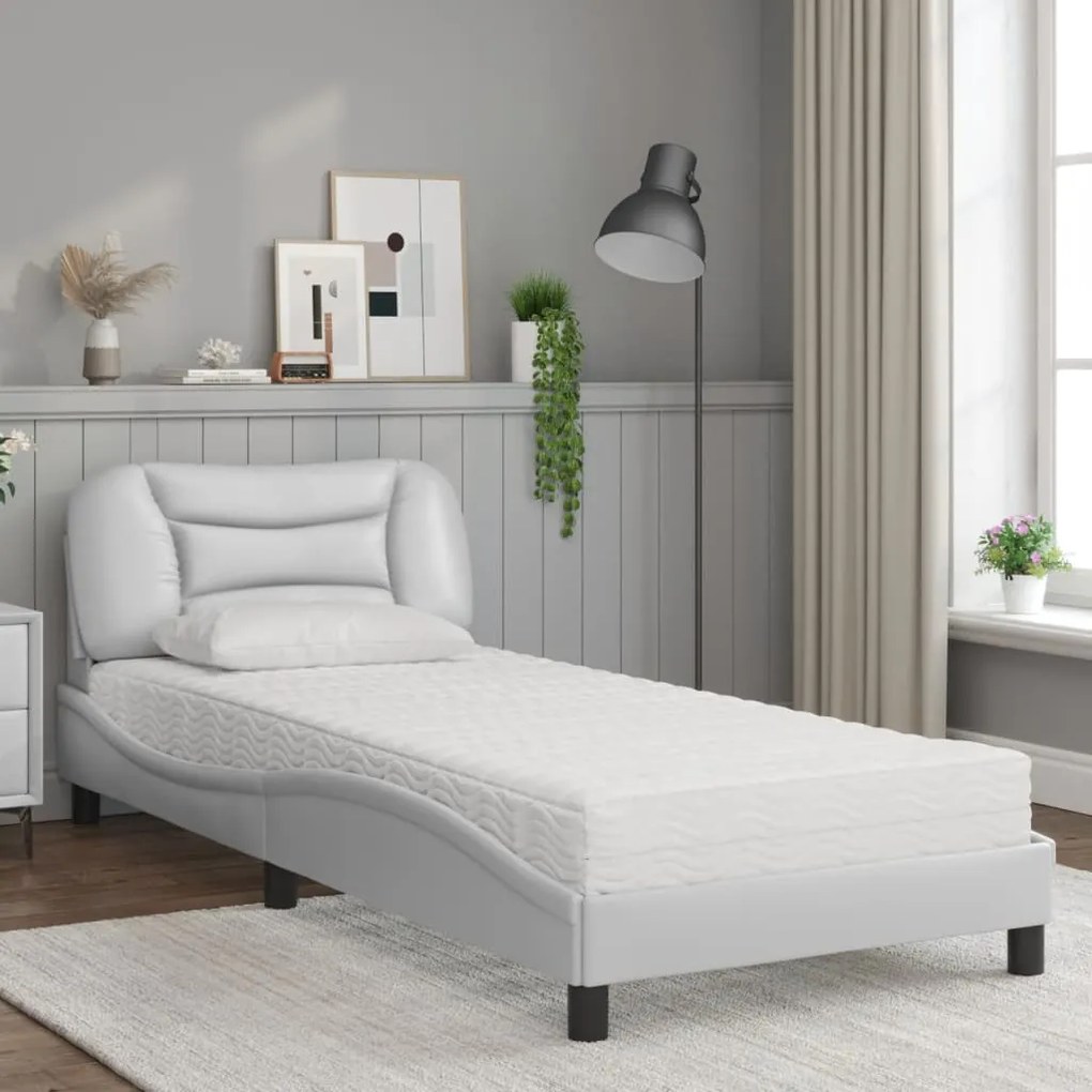 Cama com colchão 80x200 cm couro artificial branco