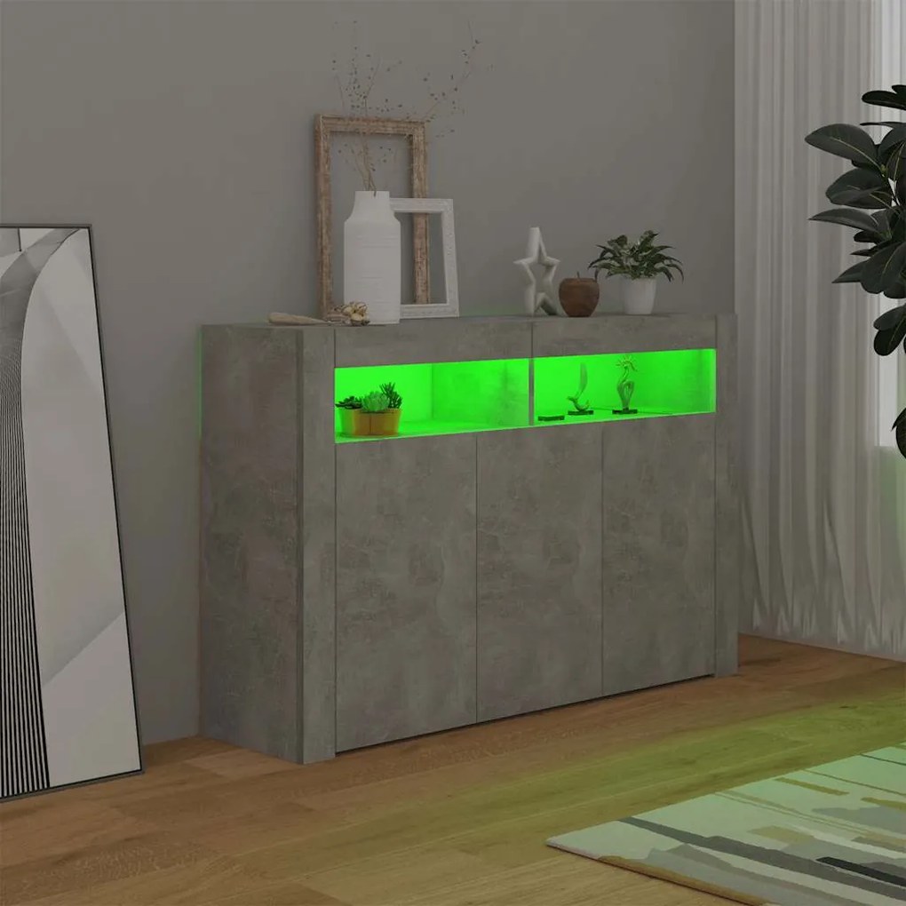 Aparador com luzes LED 115,5x30x75 cm cinzento cimento