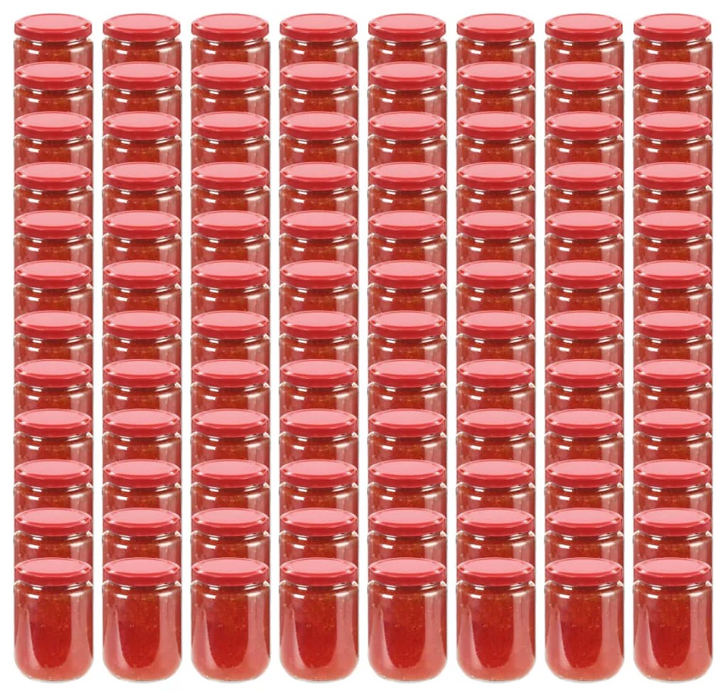 50801 vidaXL Frascos de vidro com tampas vermelhas 96 pcs 230 ml