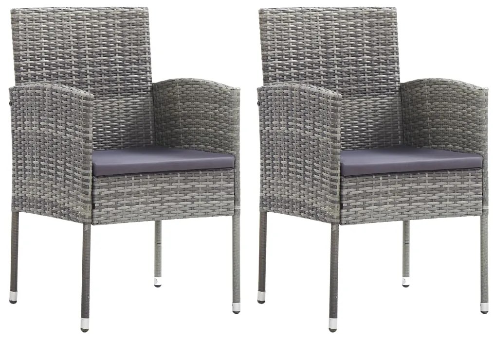 Cadeiras jardim c/ almofadões cinza escuro 2 pcs vime PE cinza