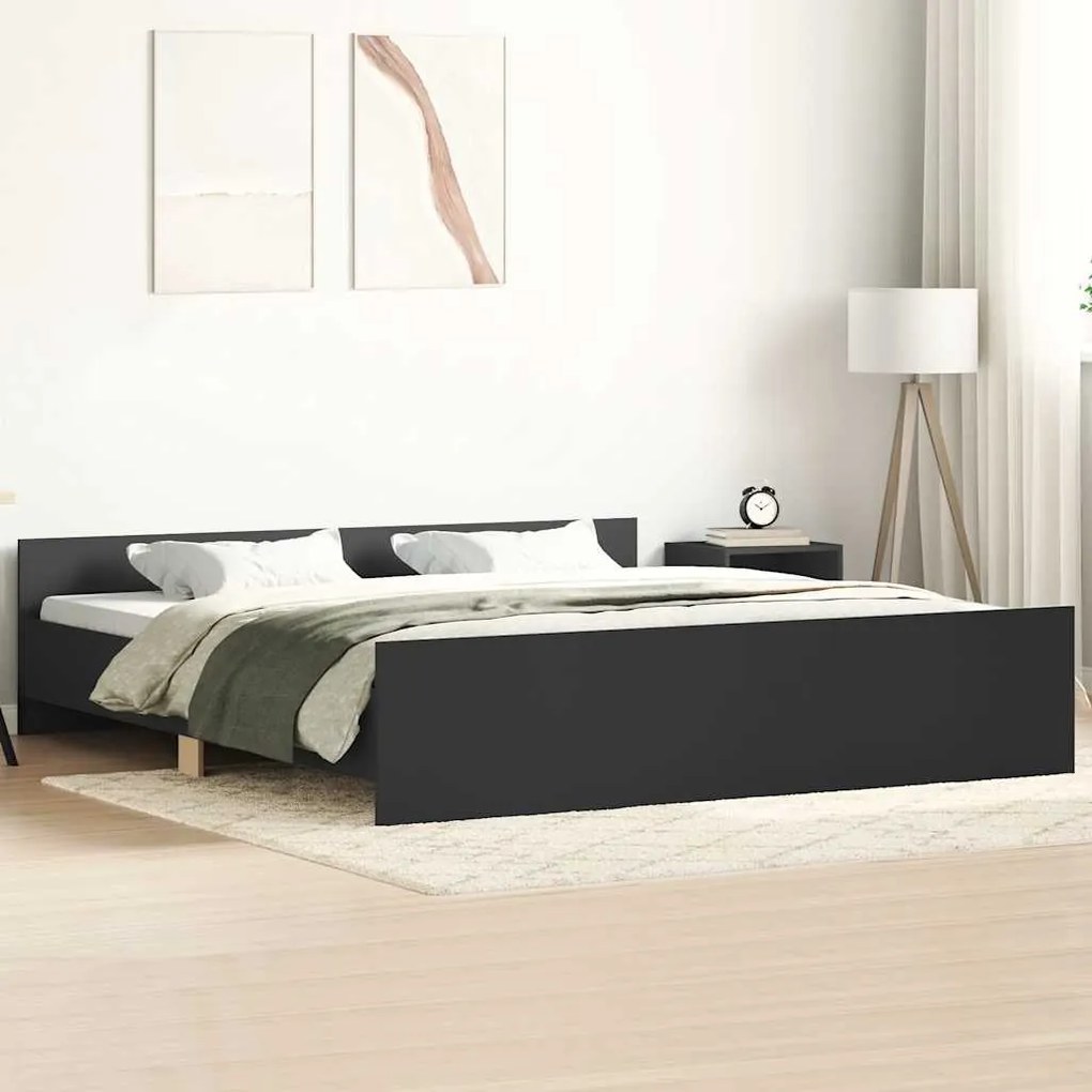 Estrutura de cama com cabeceira e apoio pés 160x200 cm preto