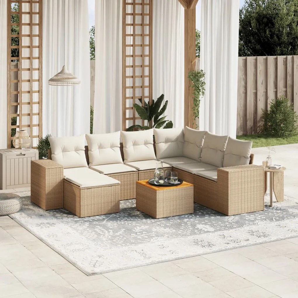 vidaXL 8 pcs conjunto de sofás p/ jardim com almofadões vime PE bege