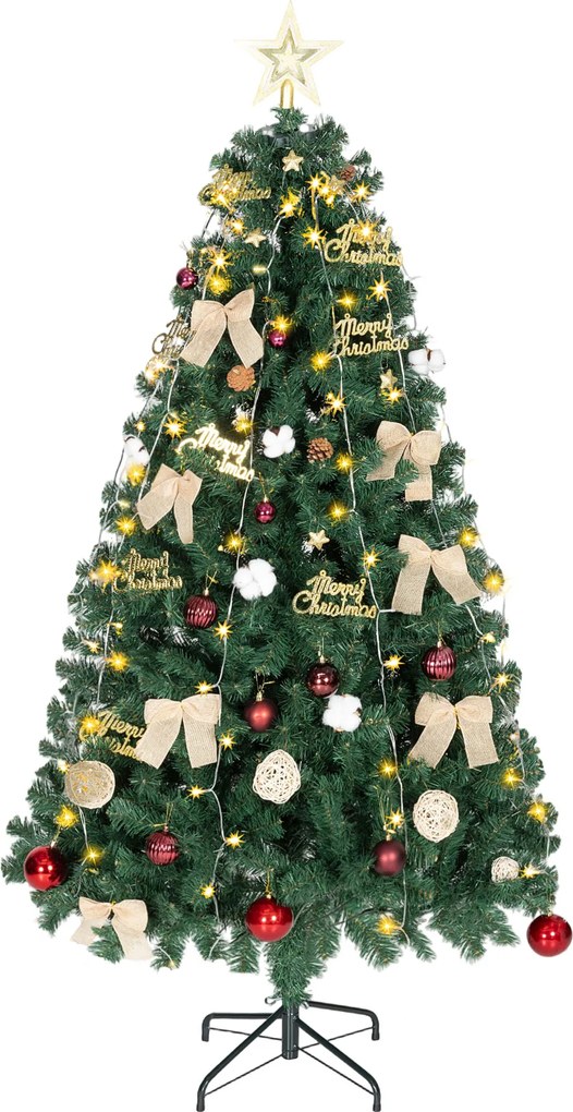 HOMCOM Árvore de Natal 180 cm com Decorações 200 Luzes LED Branco Quente 8 Modos de Iluminação e 650 Ramos Verde | Aosom Portugal