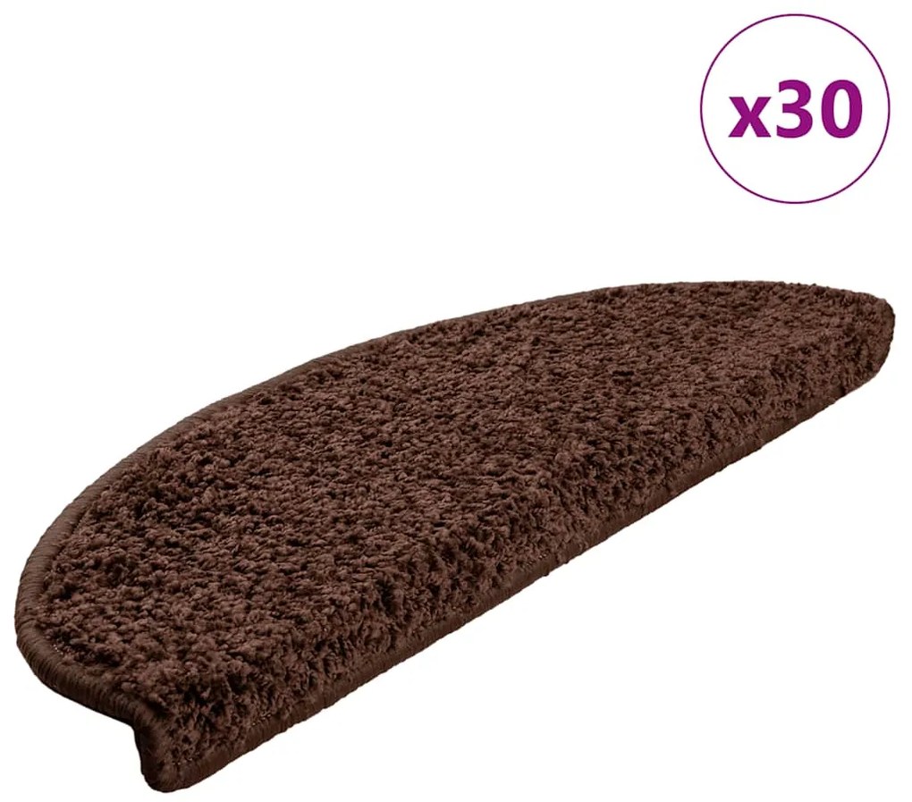 vidaXL Tapetes de escada 30 pcs 65x21x4 cm castanho