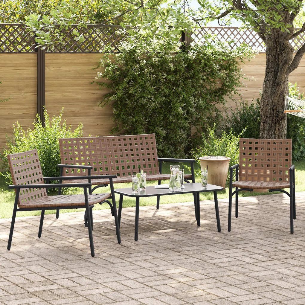 vidaXL Conjunto de Café para Exterior com 4 Peças em Rattan e Aço Marrom