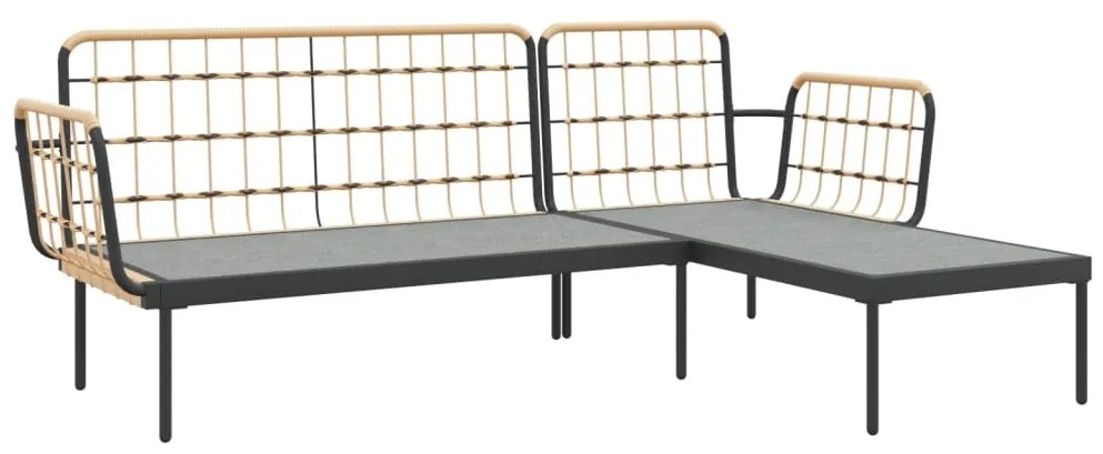 3 pcs conjunto lounge de jardim c/ almofadões beges vime PE