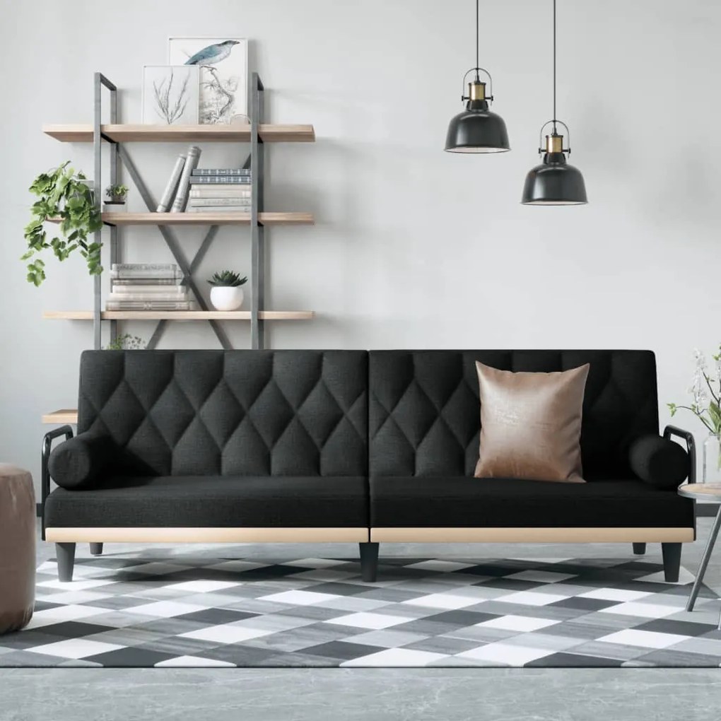 vidaXL Sofá-cama com apoio de braços tecido preto
