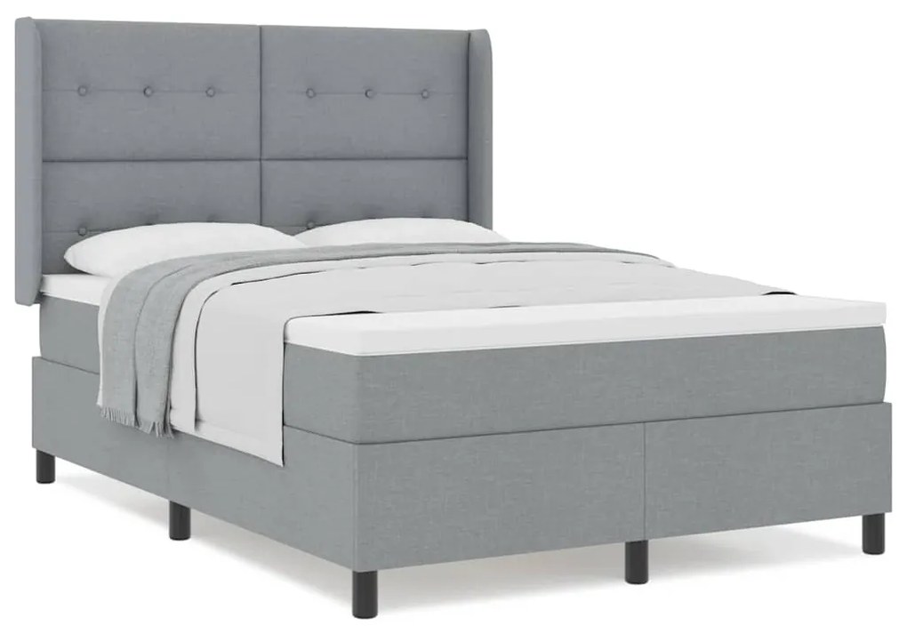 Cama Box com Colchão Cinza Claro 140x200 cm e Tecido