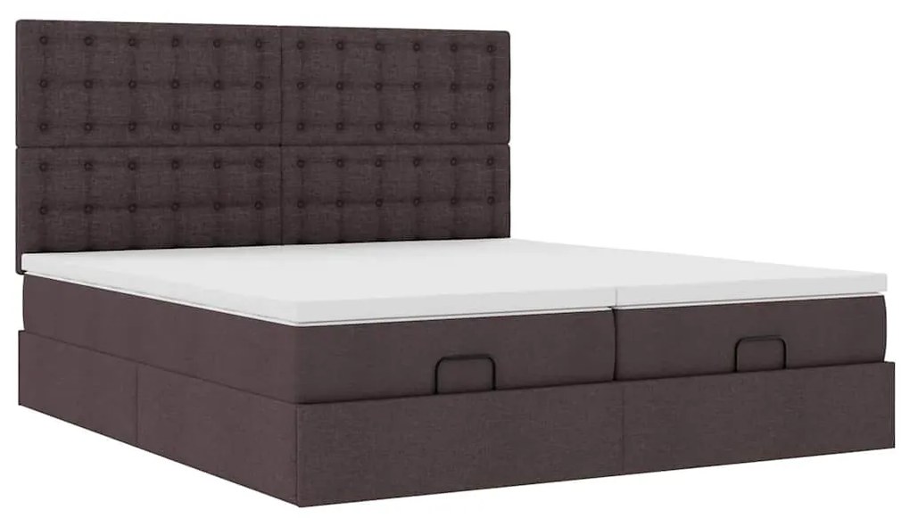 Estrutura de cama otomana com colchões tecido castanho escuro