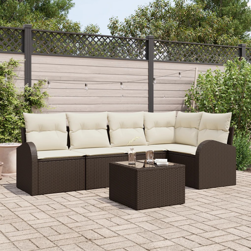 Conjunto de 5 Peças de Sofá de Jardim com Almofadas Cinza Rattan Polié