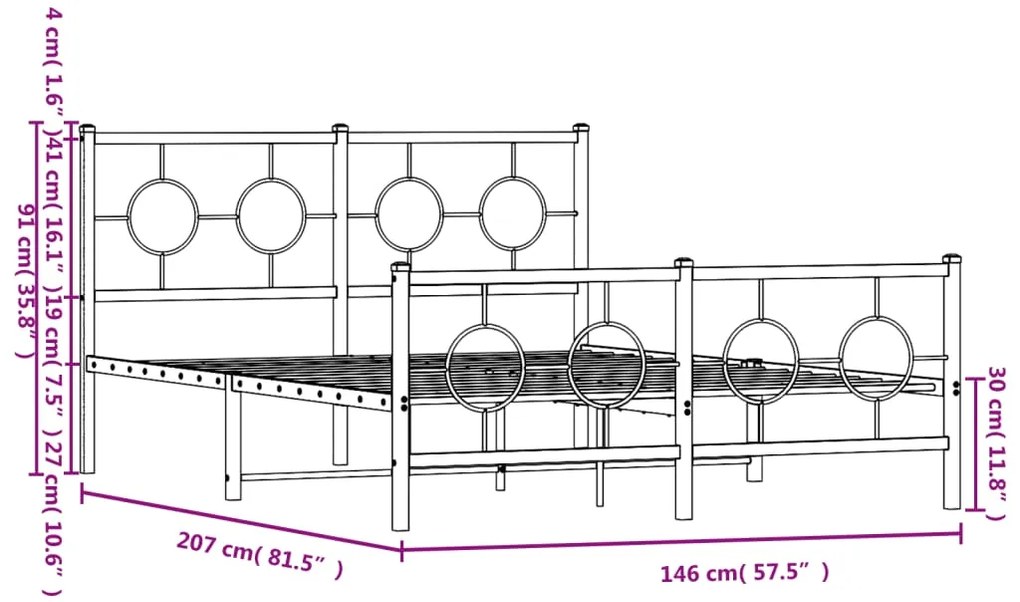 Estrutura de cama com cabeceira e pés 140x200 cm metal preto