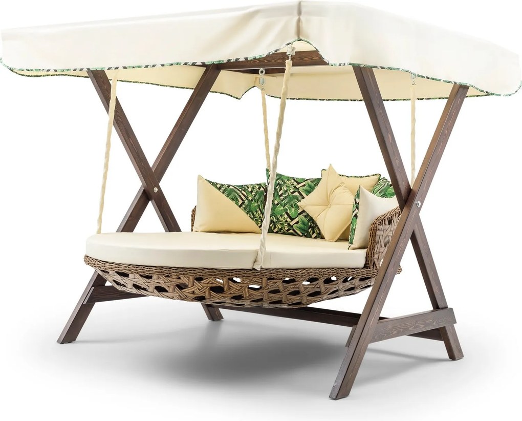 Baloiço Duplo de Jardim Dominic – Madeira de Pinho – Tecido Impermeáve