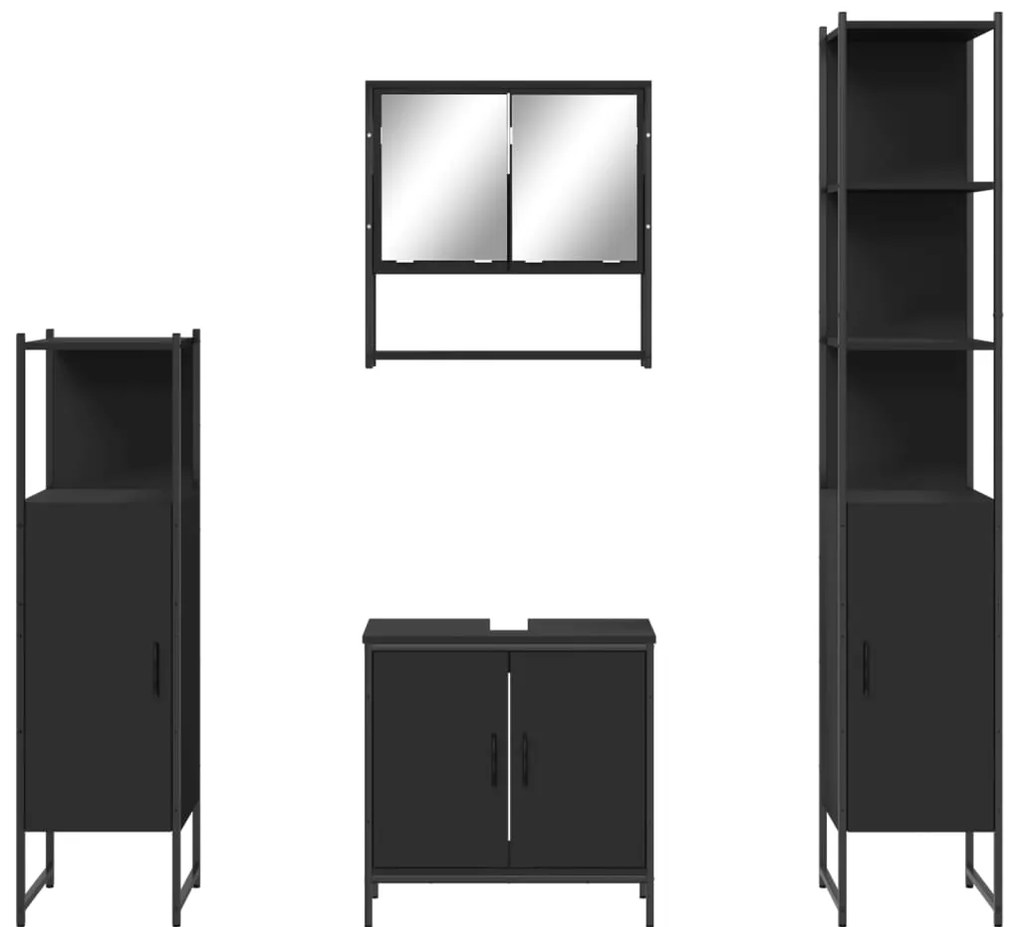 4 pcs conjunto móveis casa de banho derivados de madeira preto
