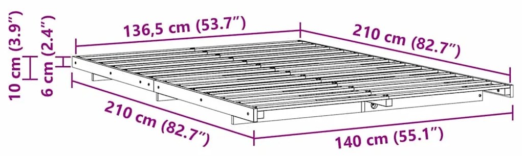Estrutura de cama de chão Branco 140 x 210 cm