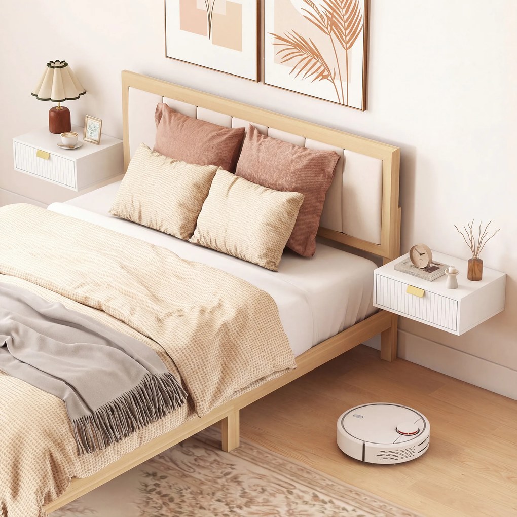 Conjunto de 2 Mesas de Cabeceira Murais, 40 x 30 x 15 cm, Instalação Ajustável em Altura, Branco