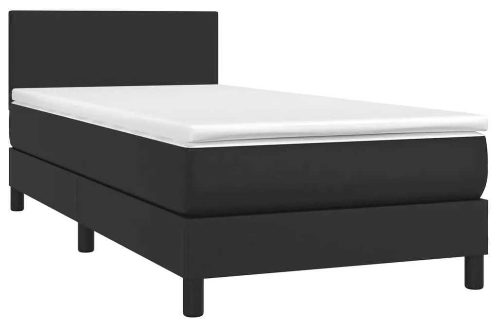 Cama box spring c/ colchão/LED 90x200 cm couro artificial preto