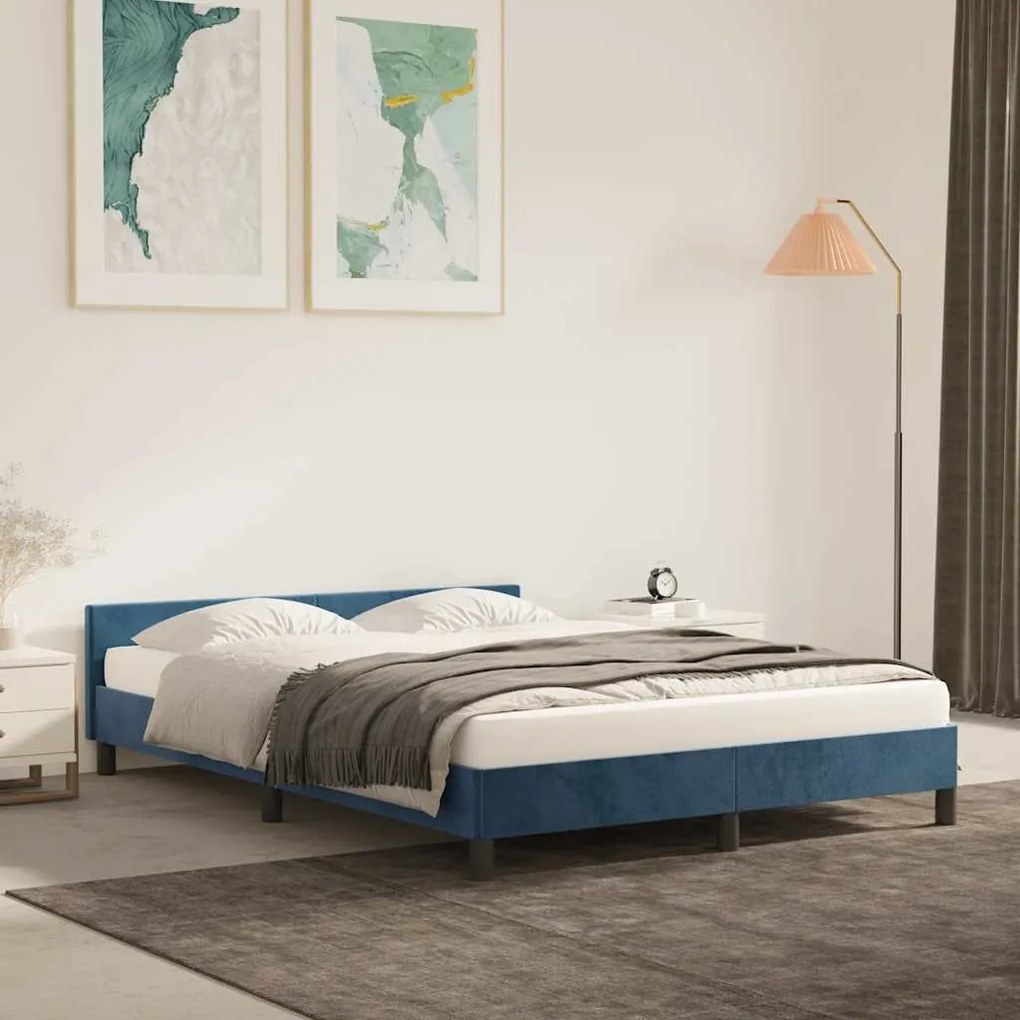Estrutura de cama sem colchão 140x200 cm veludo azul-escuro