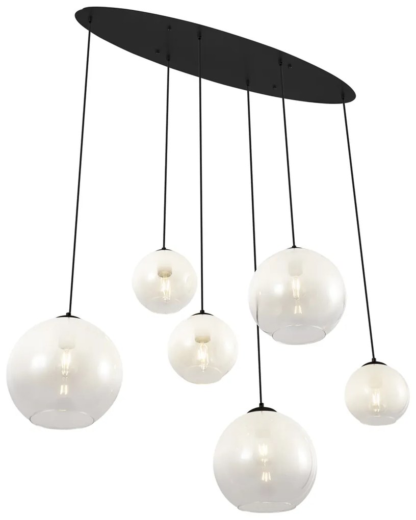 Candeeiro suspenso moderno preto com vidro branco retangular 6-luzes - Misty Moderno