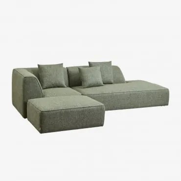 Sofá Modular De Canto Em 2 Peças Com Chaise Longue Direita E Puff Estofado Cardea Bouclé Verde Sálvia - Sklum
