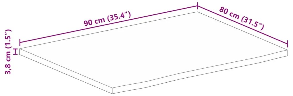 Tampo de mesa c/ borda viva 90x80x3,8cm mangueira áspera maciça