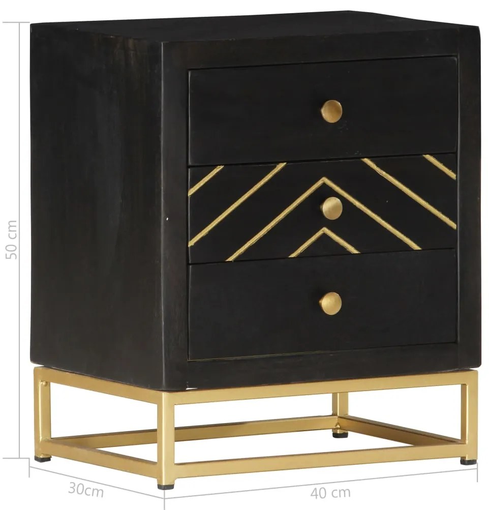 Mesa de cabeceira 40x30x50 cm mangueira maciça preto e dourado